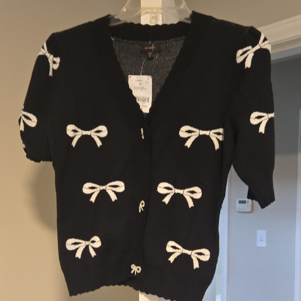 Women's Black Sweater with White Bow Accents